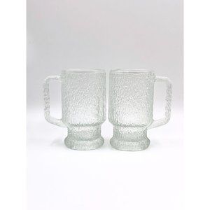 Indiana Glass Crystal Ice Handled Mugs Textured